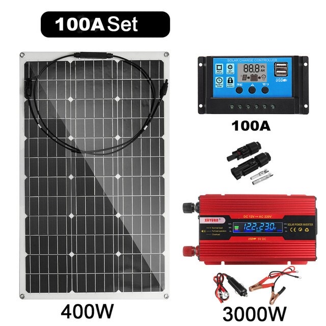 Tilattu 400W/3000W-aurinkopaneelijärjestelmä, johon lisäksi 2x400W-paneelit.